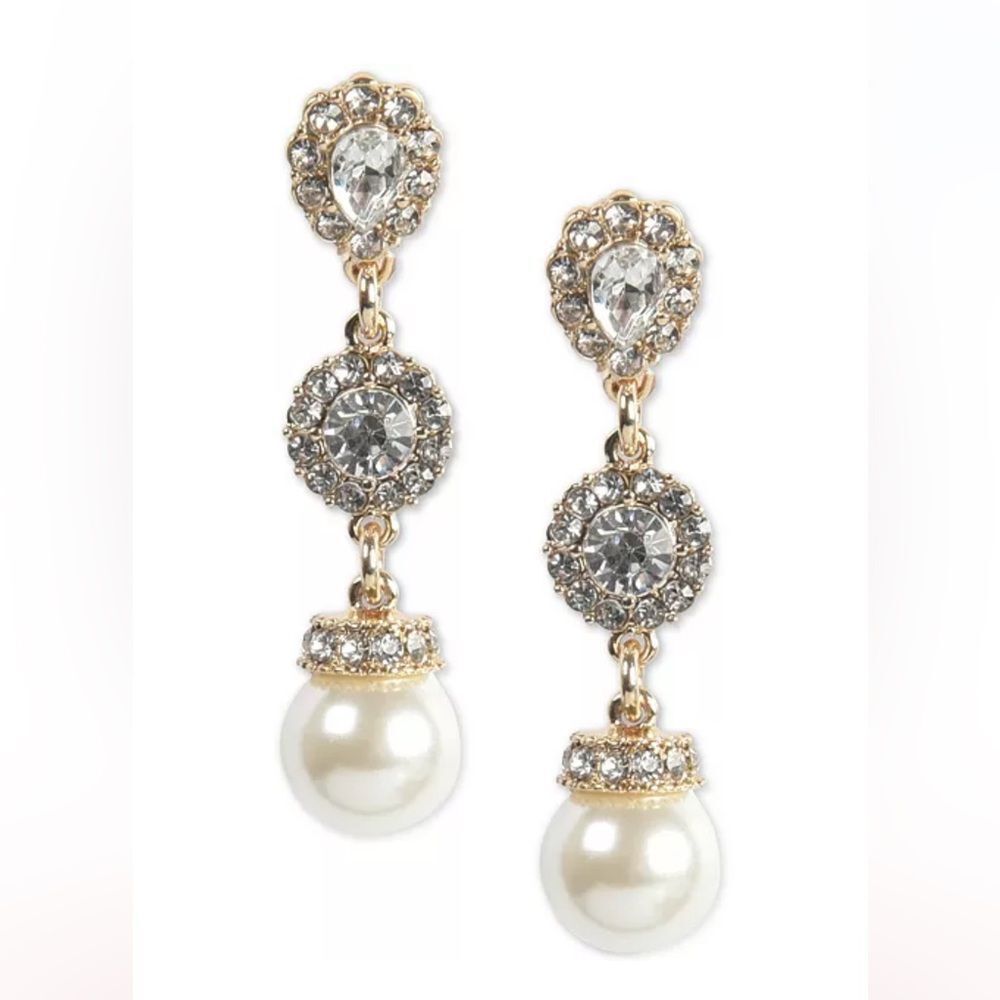 Charter Club Gold tone imitation 1.5” Pearl Drop Earrings